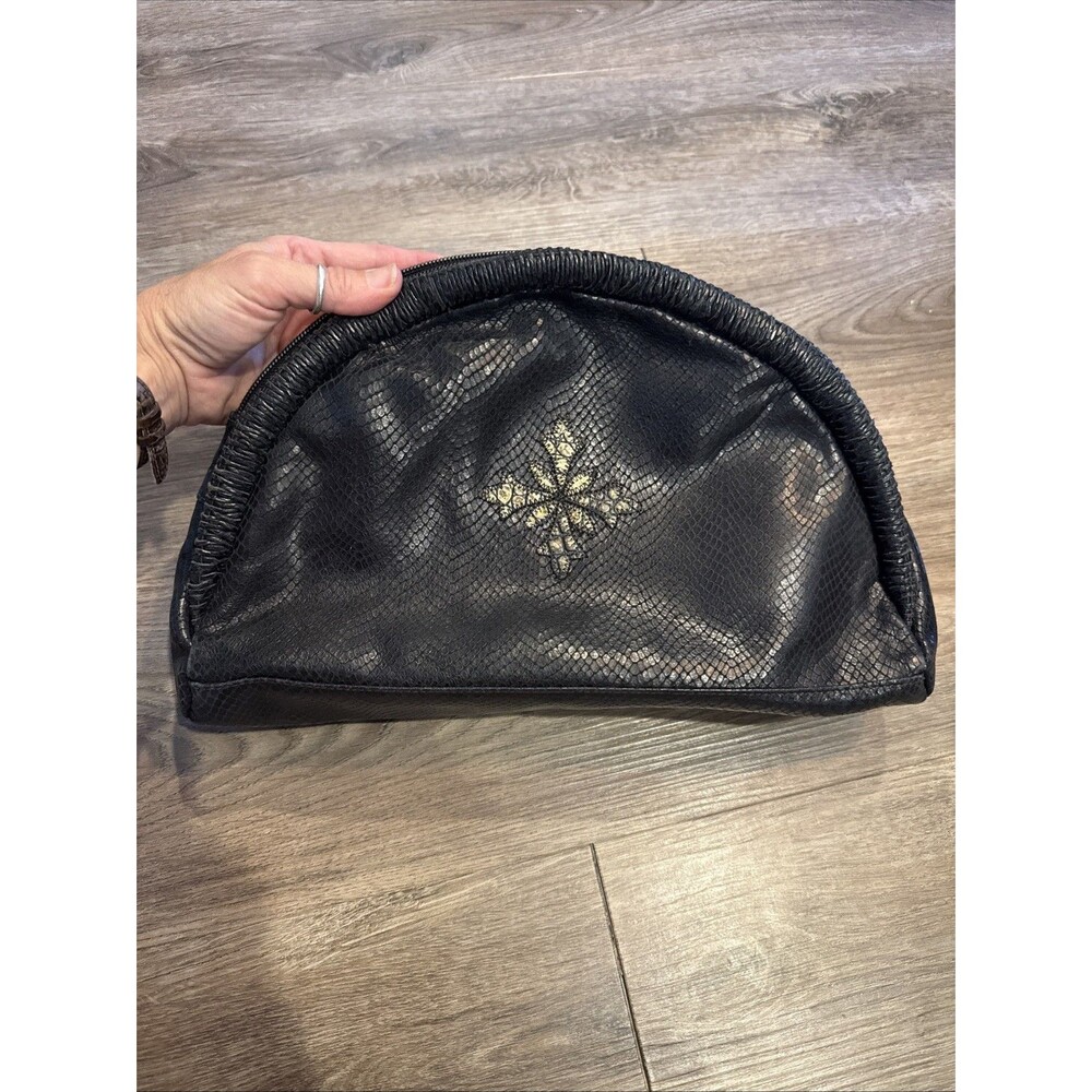 SAKS FIFTH AVENUE Vintage Black Snakeskin Frame Clutch Bag